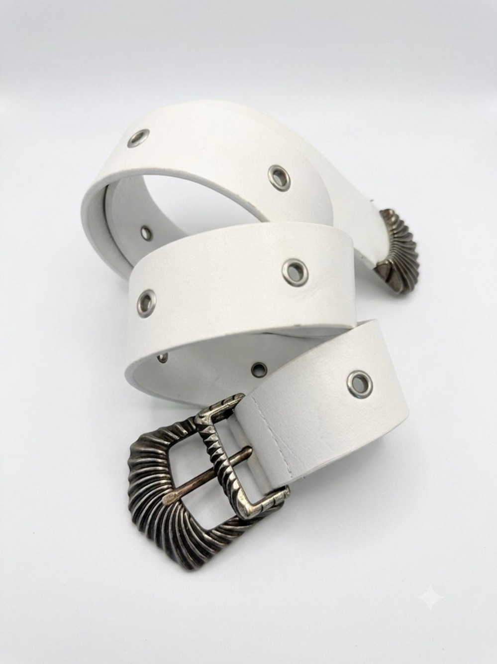 The Kooples White Leather Eyelet Belt Size T2 Medium Brass Hardware Italy